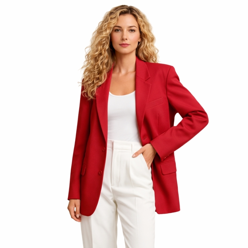 Vintage Cherry Red Silk Boyfriend Blazer Plus Size 1X